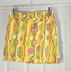 Loudmouth Women's golf skort Size 4 yellow mod sock it to me Multi Color Pockets